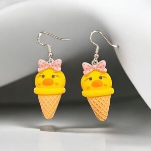 Cute Ice Cream Cone Earrings with Pink Bows